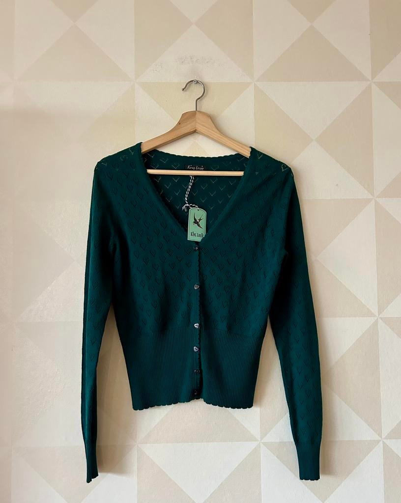 King Louie Cardi V Ajour vest hart donkergroen M/38 NIEUW, Kleding | Dames, Truien en Vesten, Ophalen of Verzenden, Nieuw, Maat 38/40 (M)