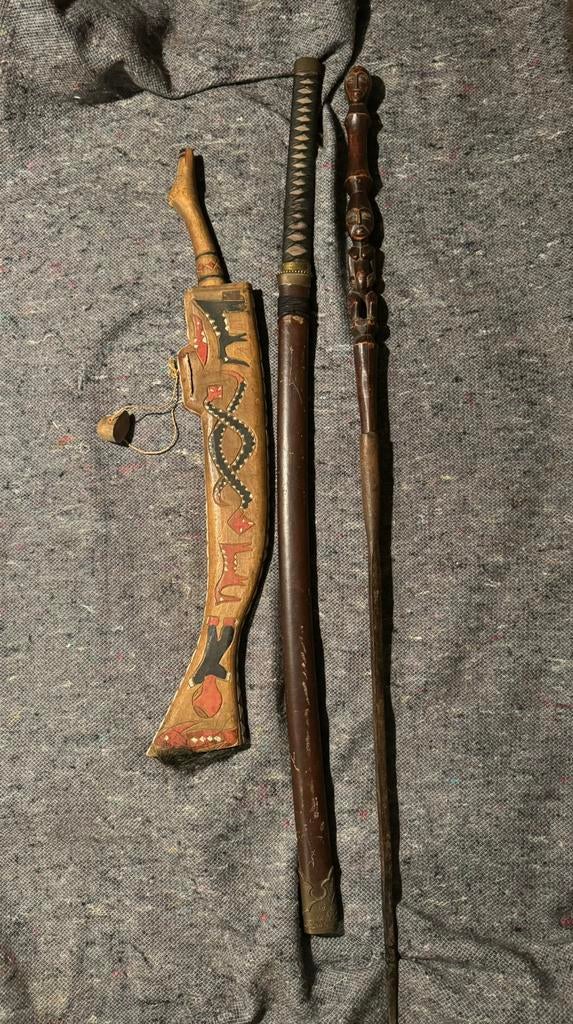 3 oude wapens uit afrika Asie speer zwaard, Antiek en Kunst, Ophalen