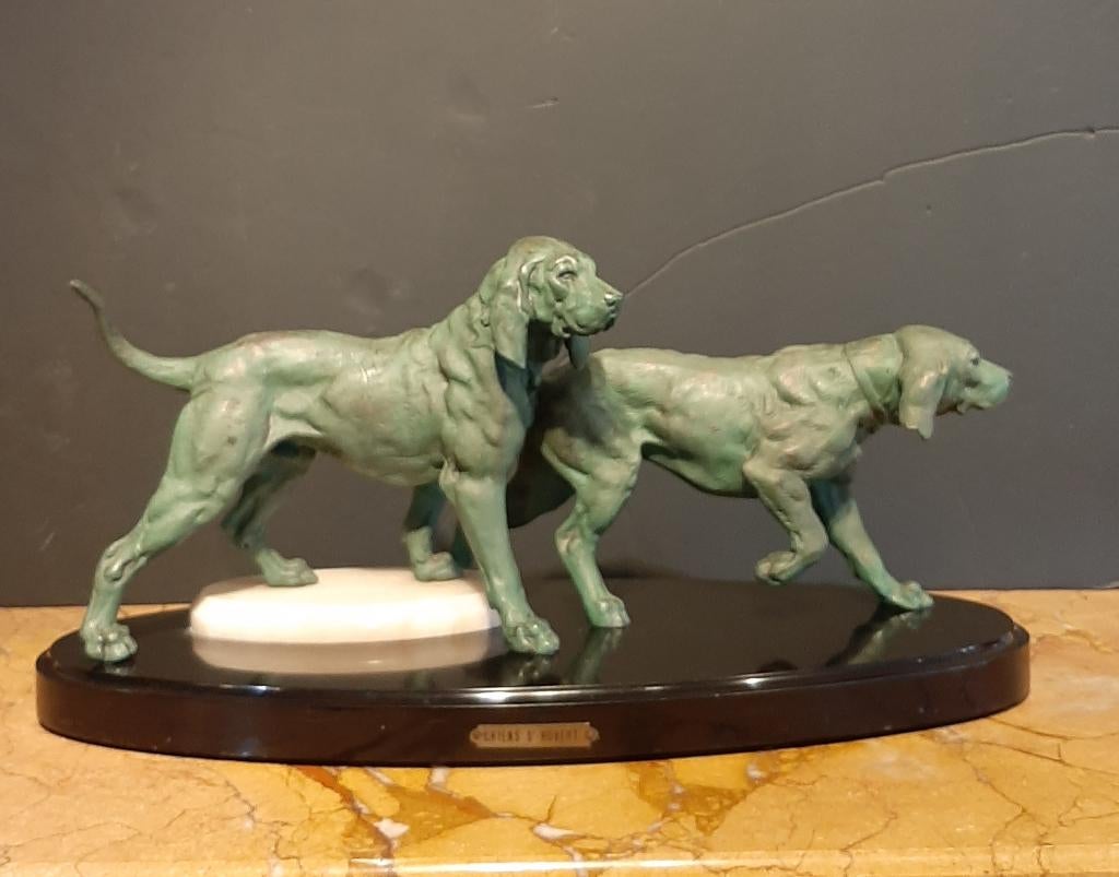 Antiek bronzen beeld jachthonden, Verzenden, Brons