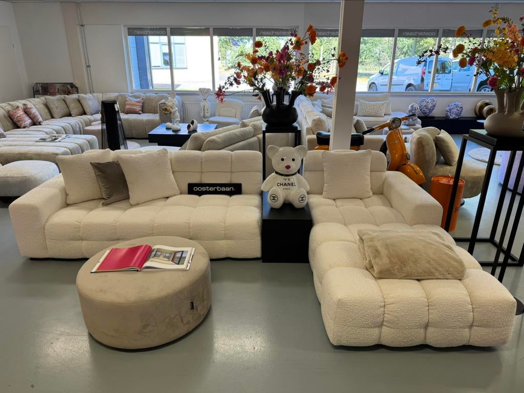 Luxe Velvet Teddy Loungebank Yently 300x200cm - Wit, Huis en Inrichting, Banken | Bankstellen, Oosterbaan, 250 tot 300 cm, Info@oosterbaanwonen.nl