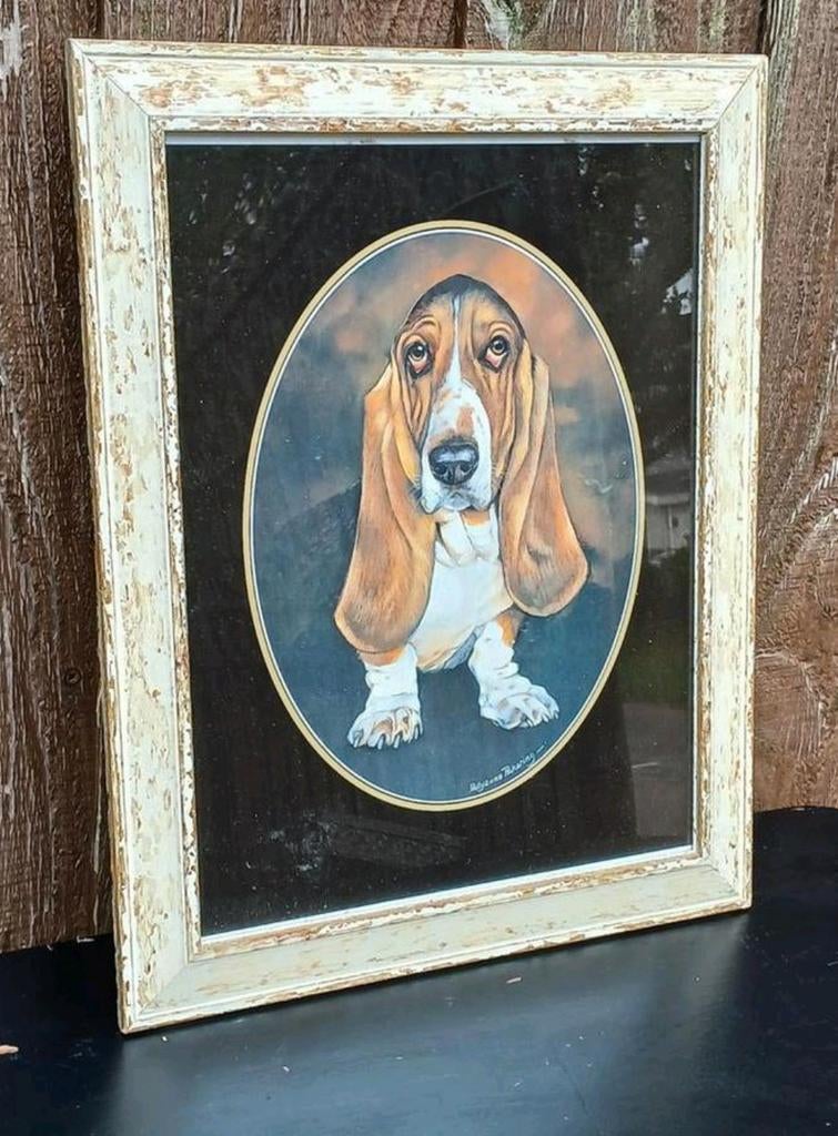 Vintage Basset Hound Schilderij, Ophalen of Verzenden