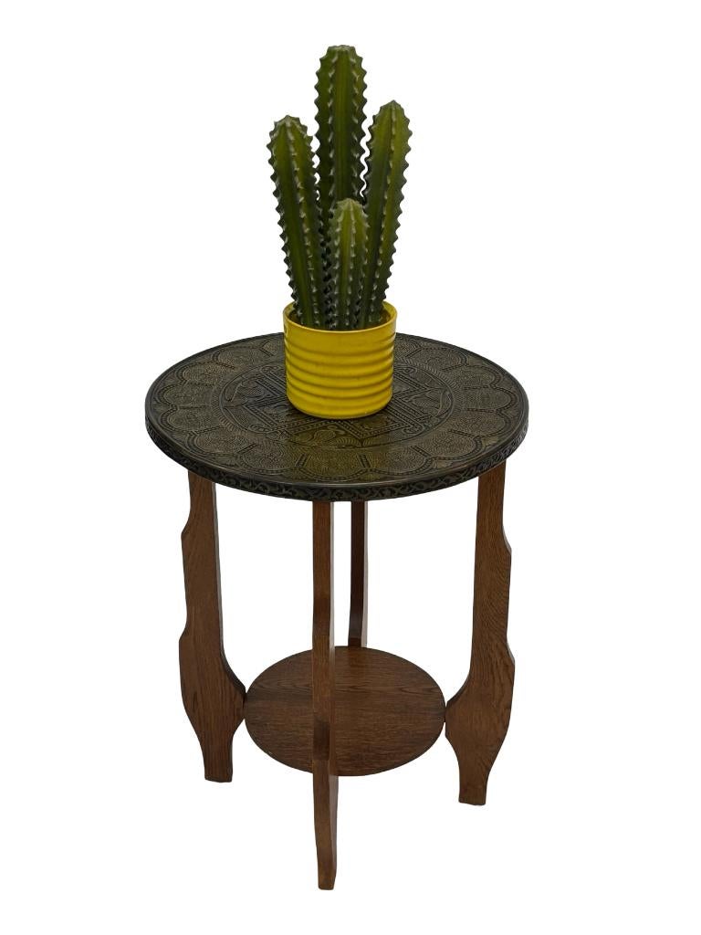Art Deco bijzettafel tafeltje met messing blad jaren 30, Huis en Inrichting, Tafels | Bijzettafels, Gebruikt, Art Deco, Metaal of Aluminium