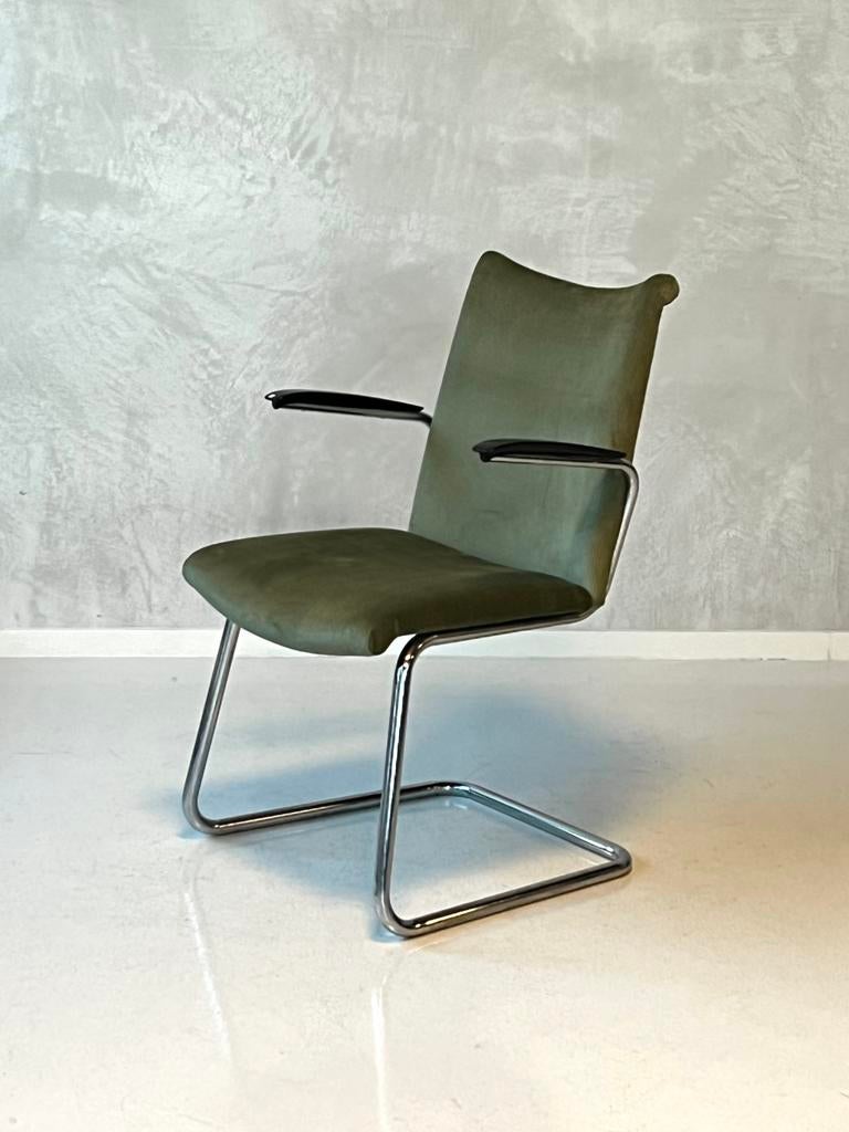 De Wit 3014 eetkamerstoel vintage design sledestoel groen, De Wit, Gebruikt, Overige kleuren, Overige materialen