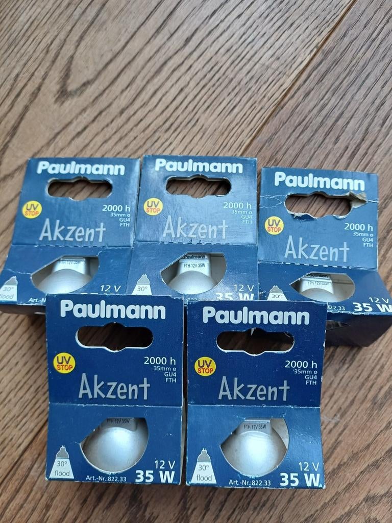 5x Paulmann 35mm. halogeen zilver, 30 tot 60 watt, Halogeen (gloei)lamp, Nieuw, Bipin of Steekvoet
