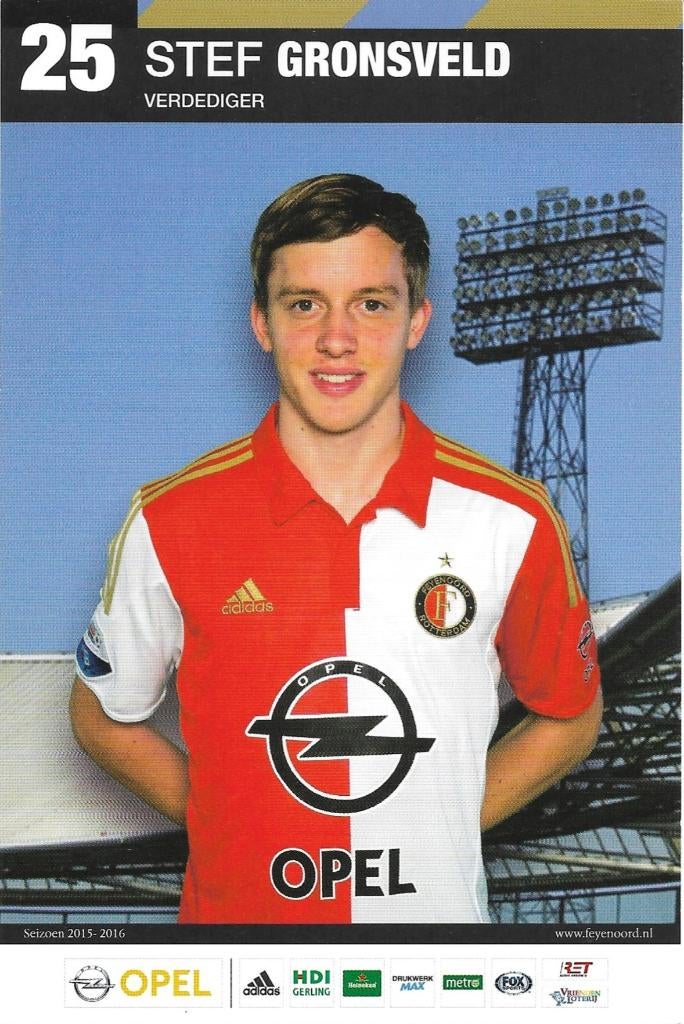 2015-2016 spelerskaart Feyenoord - Stef Gronsveld, Ophalen of Verzenden, Zo goed als nieuw, Feyenoord, Spelerskaart