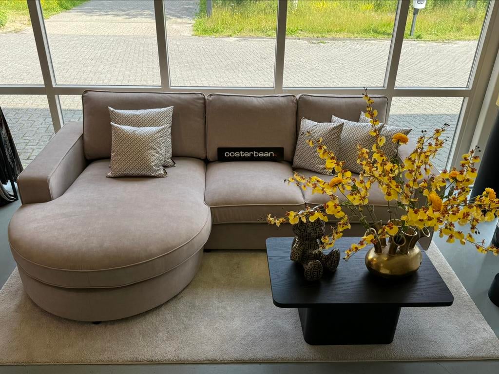 Luxe Velvet Loungebank Lio 170x280cm NIEUW - Beige / Khaki, Oosterbaan, 250 tot 300 cm, Info@oosterbaanwonen.nl, Hoekbank