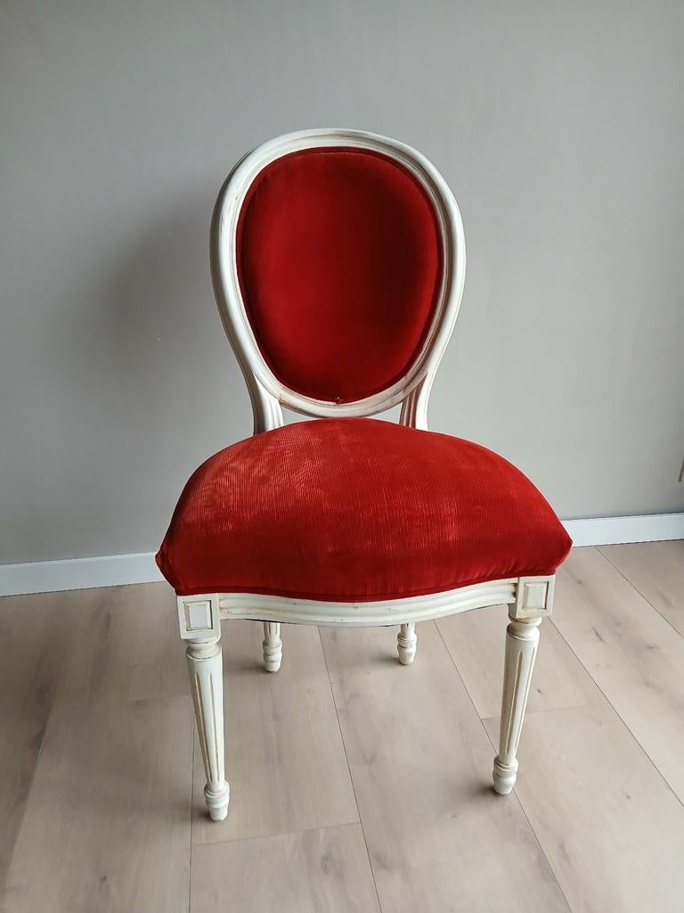 Medaillonstoel rode stoel met witte poten, Ophalen, Gebruikt, Klassiek, Stof