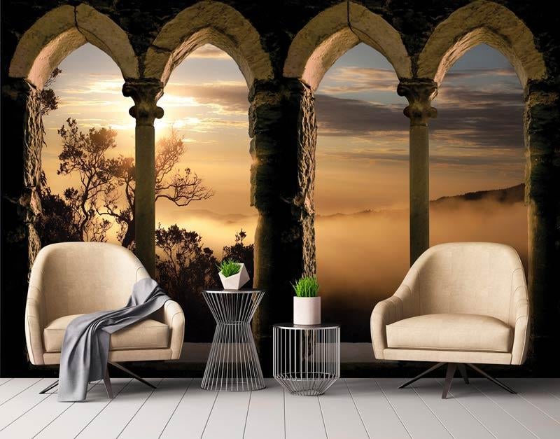 Fotobehang - 3D Behang - Romeinse Ramen - Landschap, Verzenden, Oranje, Info@fotobehangkoning.nl, 10 tot 25 m²