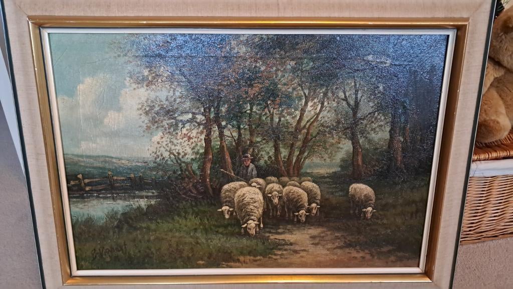 Schilderij schaapherder, Ophalen of Verzenden