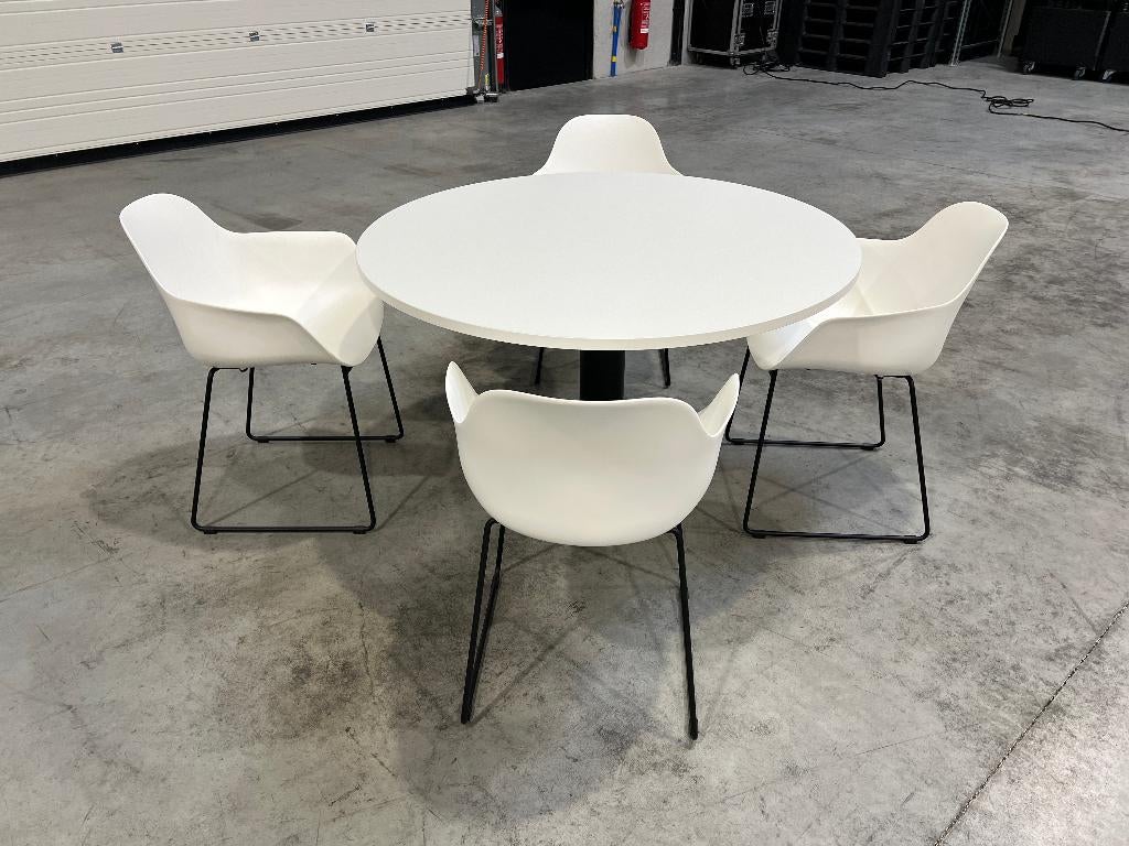 Ronde tafel (120cm diameter) + 4 stoelen, Ophalen, Gebruikt, Wit, Vier