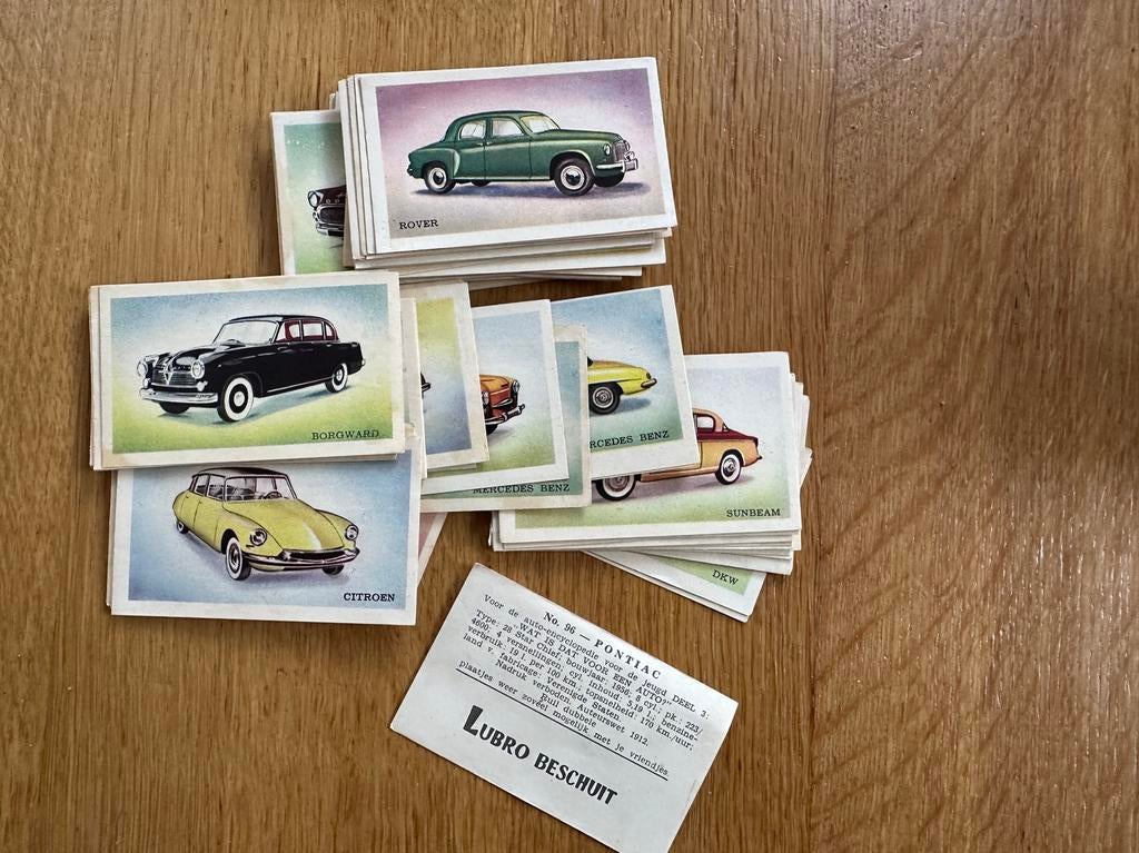 Auto plaatjes Lubro en Hus Beschuit jaren '50, Ophalen of Verzenden, Zo goed als nieuw, Plaatjesalbum