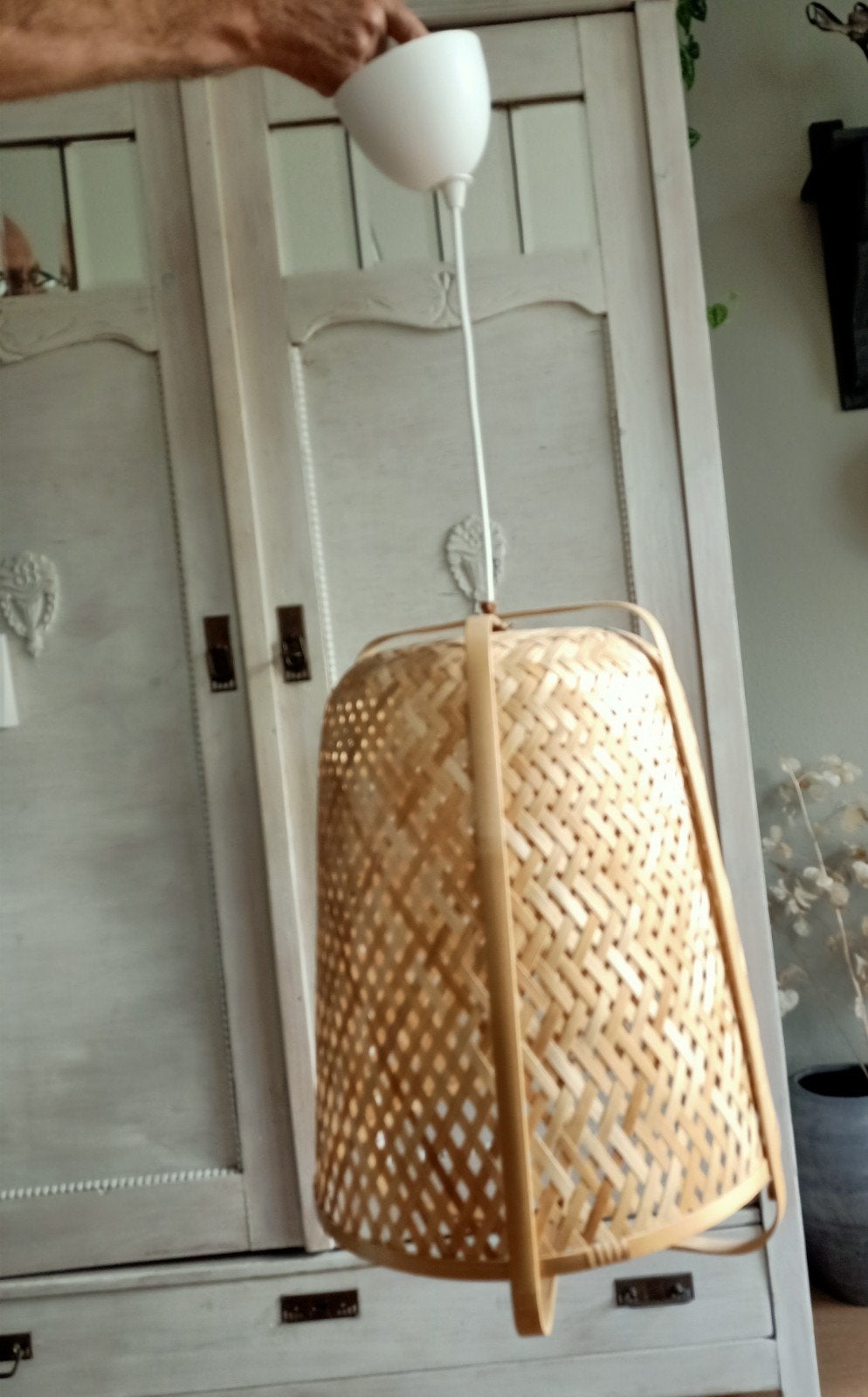 Ikea bamboe hanglamp Knixhult, Ophalen, Zo goed als nieuw, Natuurlijk materiaal, E27 (groot)