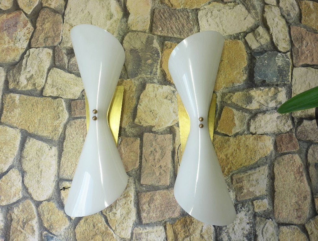 2x Zeldzame wandlamp Jaren 50 60 Vintage Frans Lamp Diabolo, Huis en Inrichting, Ophalen of Verzenden, Gebruikt, Metaal, E14 (klein)