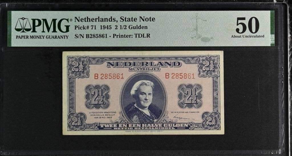 Heel mooi biljet 2,5 gulden muntbiljet Wilhelmina, 1945, Ophalen of Verzenden, 1 gulden
