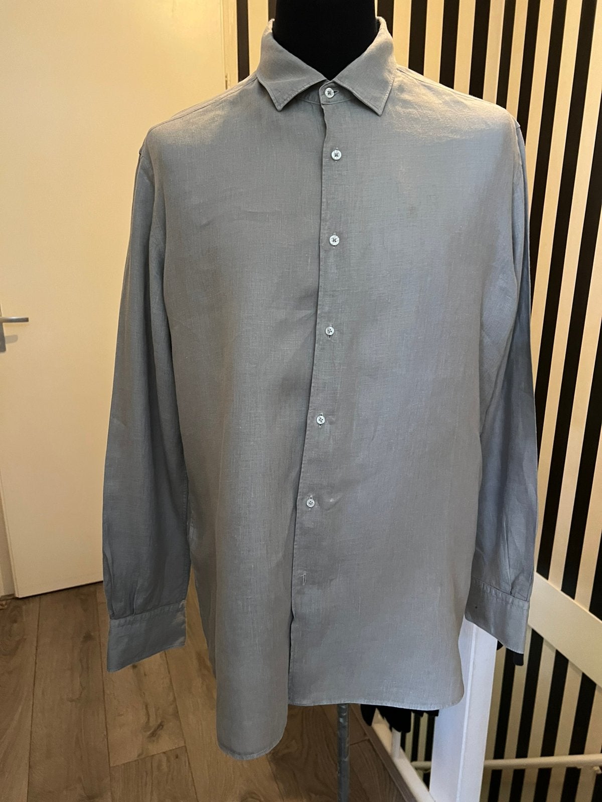 Linnen heren hemd 100.% linnen, Kleding | Heren, Overhemden, Ophalen of Verzenden, Zo goed als nieuw, Grijs, Overige halswijdtes