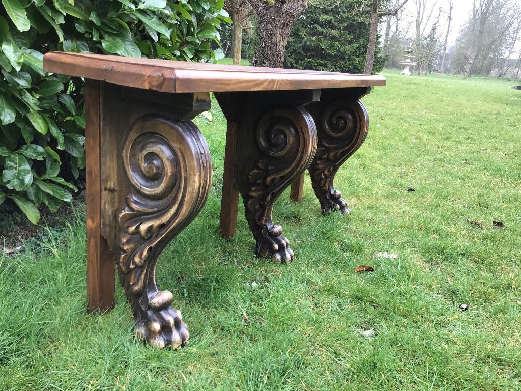 Side table/bank met antieke leeuwenpoten., Ophalen, Gebruikt, 100 tot 150 cm, 25 tot 50 cm