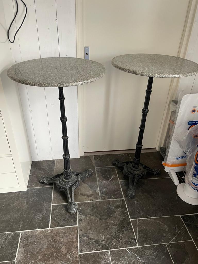 2 Klassieke Franse bistro statafels met marmeren blad, 100 tot 150 cm, Overige materialen, Rond, 50 tot 100 cm