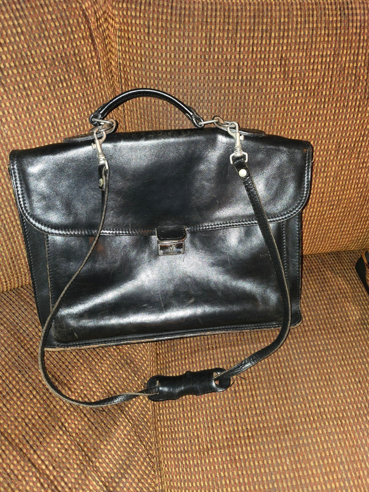 runde leren aktetas/ leraren /laptop tas, Ophalen, 30 tot 40 cm, Zwart, Aktetas of Boekentas