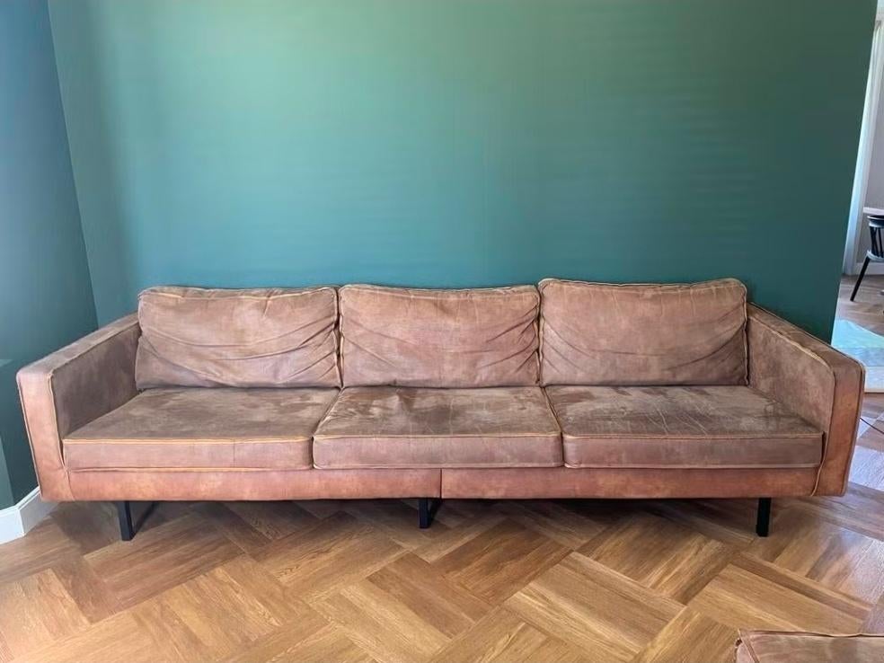 Bank leer rodeo 275cm, Huis en Inrichting, Banken | Bankstellen, Ophalen, Gebruikt, 75 tot 100 cm, Leer