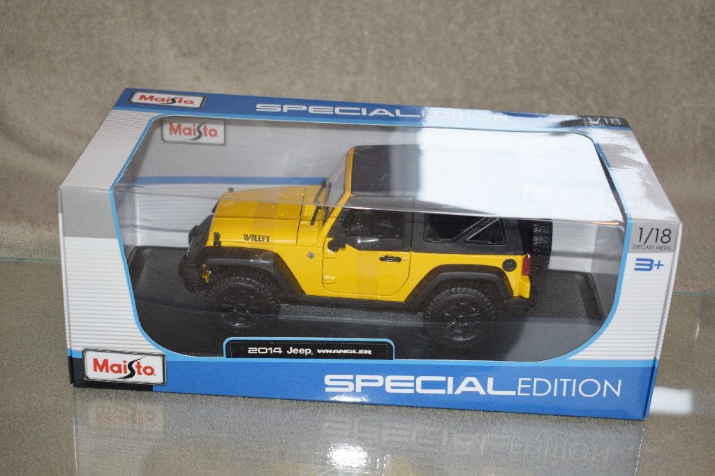miniature automobile 1:18 neuf maisto 2014 jeep geel, Ophalen of Verzenden, Nieuw, Maisto