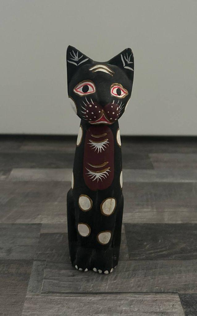 Zwarte houten kat beschilderd, Verzamelen, Ophalen, Gebruikt, Dier