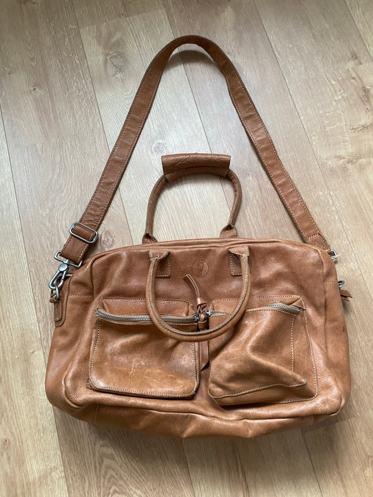 Full grain lichtbruine lederen tas - Zo goed als nieuw, Ophalen of Verzenden, Zo goed als nieuw, Bruin, Handtas