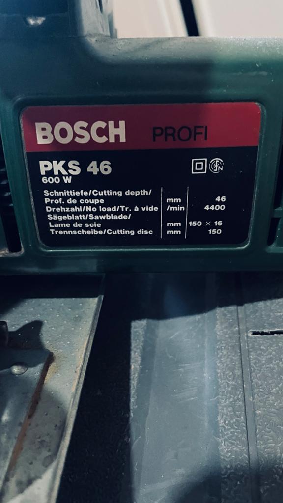 Bosch PKS 46 Cirkelzaag - 600W, 46mm zaagdiepte, Gebruikt, Cirkelzaag, 600 tot 1200 watt, Ophalen of Verzenden