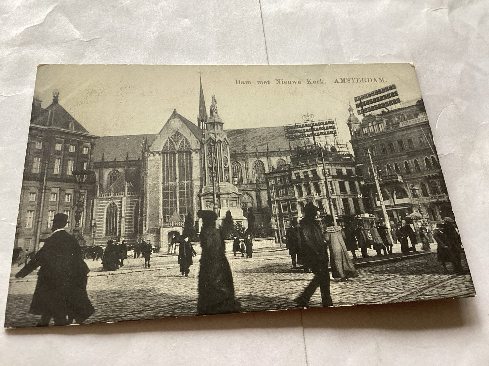 Oude Ansichtkaart Dam met Nieuwe Kerk Amsterdam, Ophalen of Verzenden, Voor 1920, Ongelopen, Noord-Holland