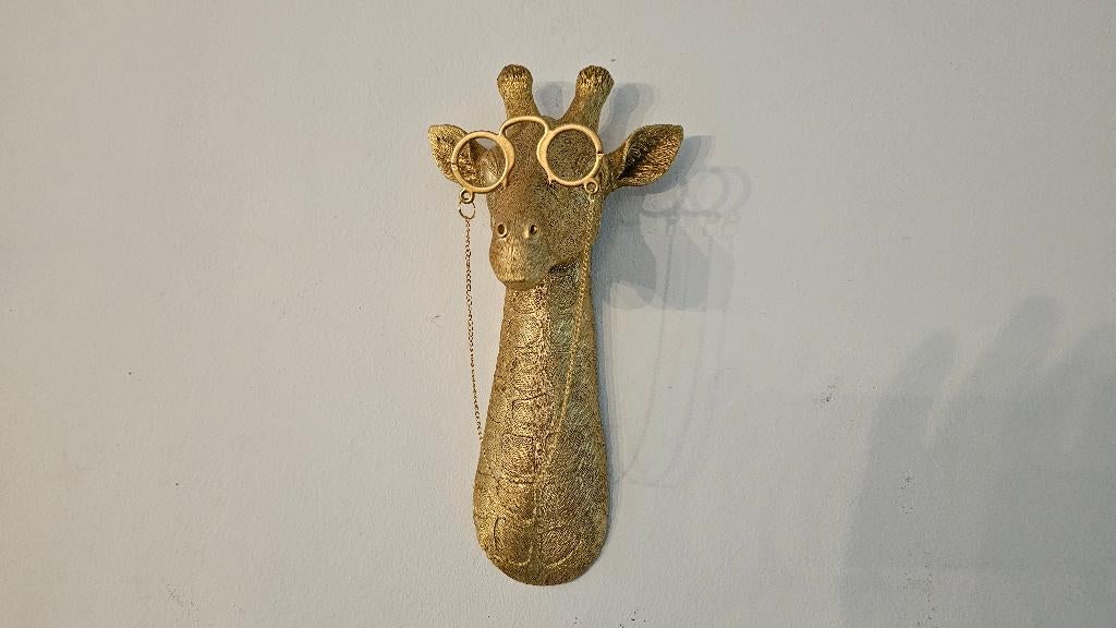 Superleuke Gouden Giraffe Met Bril! Muur Beeld! NIEUW!, Verzamelen, Beelden en Beeldjes, Ophalen of Verzenden, Nieuw, Overige typen