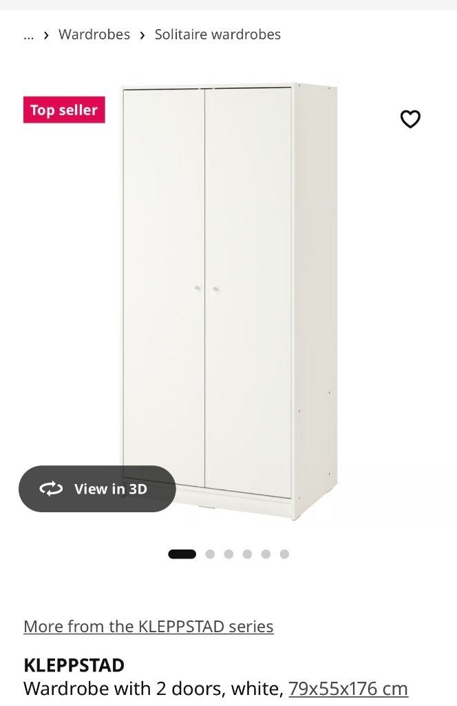 KLEPPSTAD Wardrobe with 2 doors, white, Ophalen, 50 tot 100 cm, Zo goed als nieuw, 150 tot 200 cm