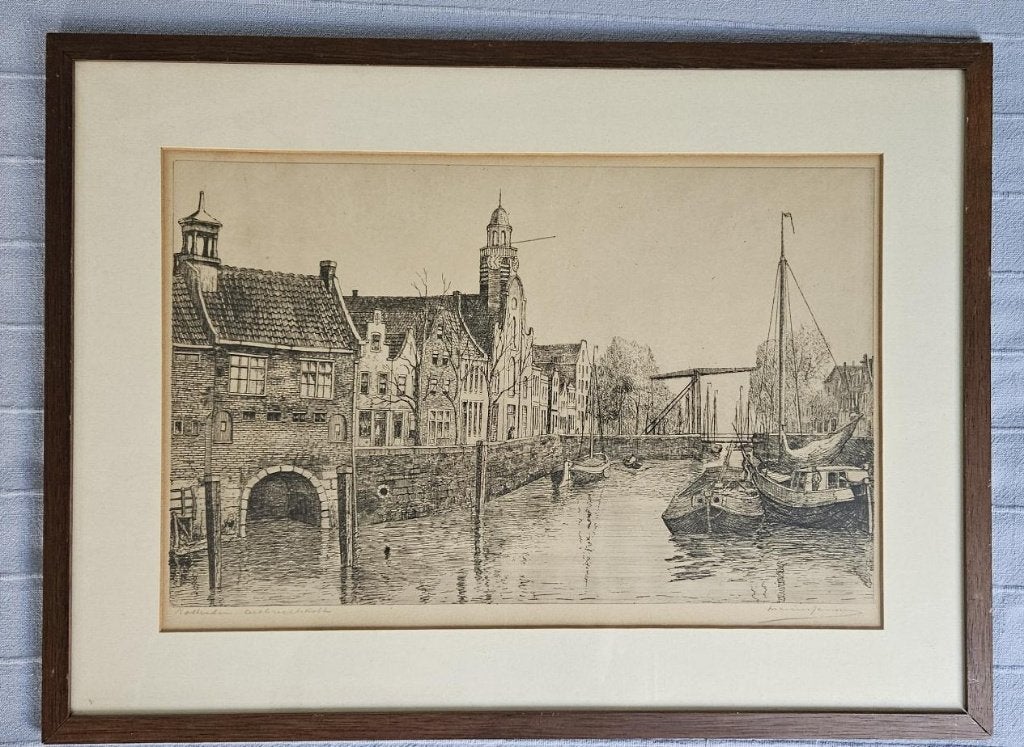 Aelbrechtskolk Rotterdam, Marius Janssen, Ophalen, 53 cm, Stadsgezicht, Origineel