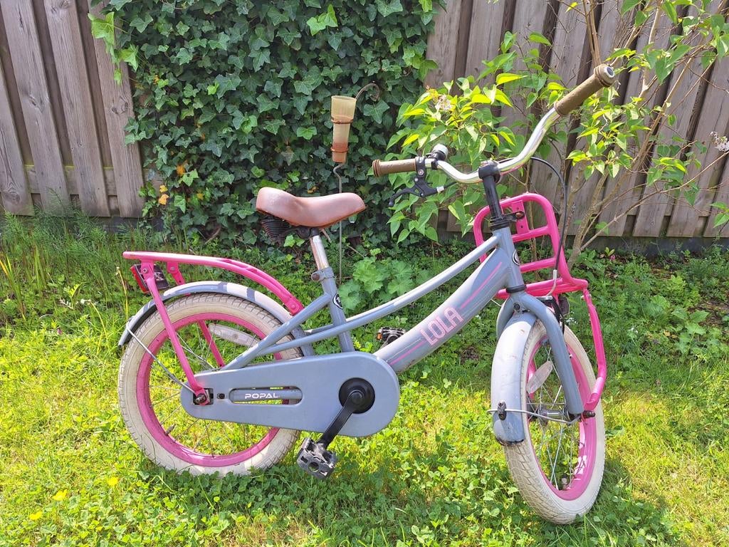 Popal Lola kinderfiets 16 inch - Grijs/Roze, Terugtraprem, Ophalen of Verzenden, Popal, 16 tot 20 inch