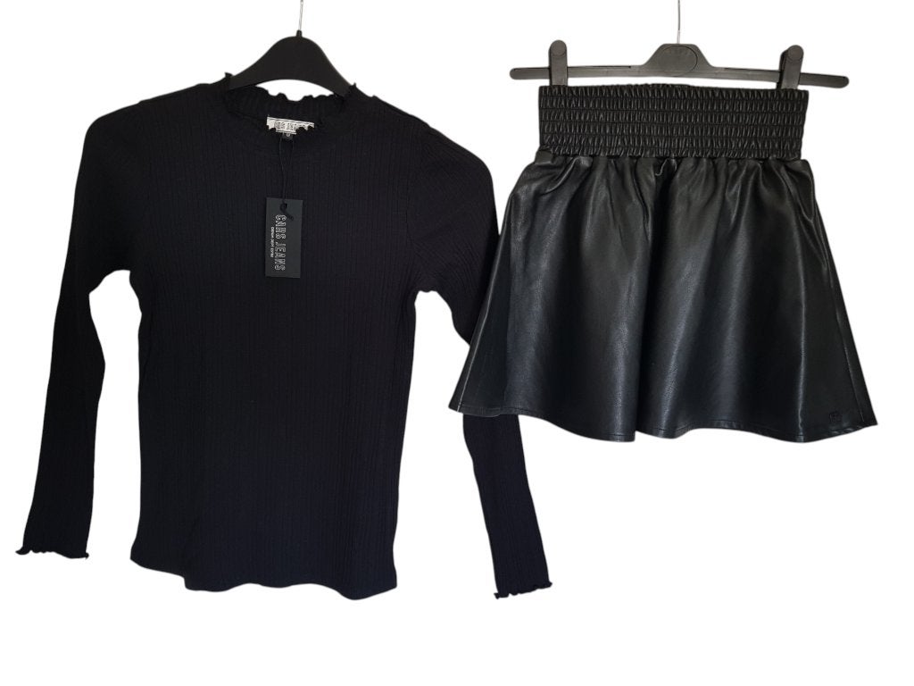 Mooie zwarte JILL & MITCH fake leren rok maat 146-152., Kinderen en Baby's, Kinderkleding | Maat 146, Zo goed als nieuw, Jurk of Rok