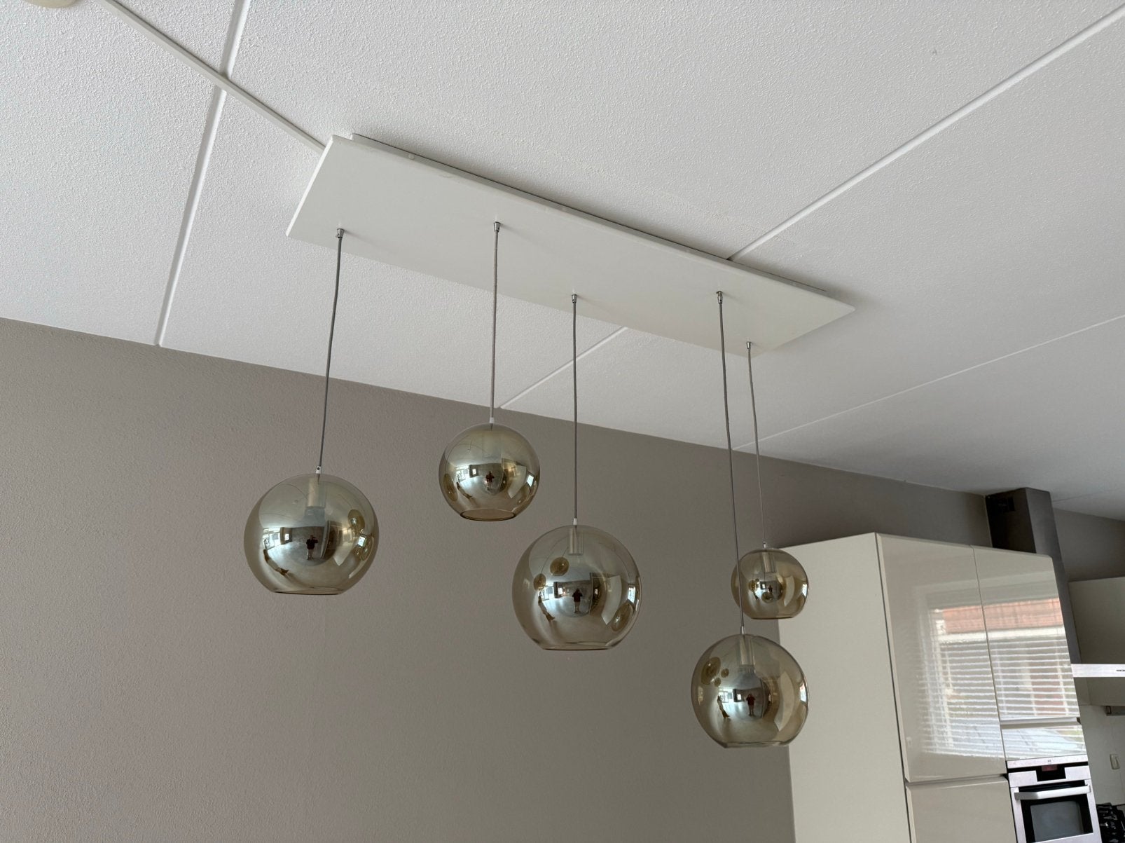 Luxury Hanglamp Smoke Glas 5 Licht, Ophalen, Gebruikt, Glas, 75 cm of meer