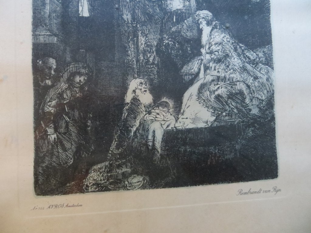 REMBRANDT Nadruk ets Opdracht in de Tempel jezus opgedragen, Ophalen of Verzenden, Religie, Ets, 1600 - 1699