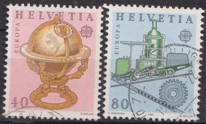 Zwitserland 1983 EUROPA Globe Spoorlijn trein, Verzenden, Gestempeld, Treinen