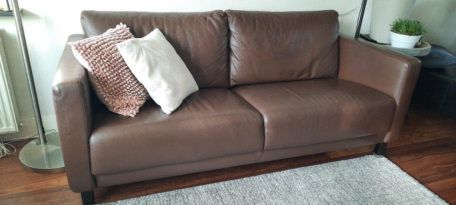 Montel bank 2,5 zits leder, Ophalen, Gebruikt, 75 tot 100 cm, 200 tot 250 cm