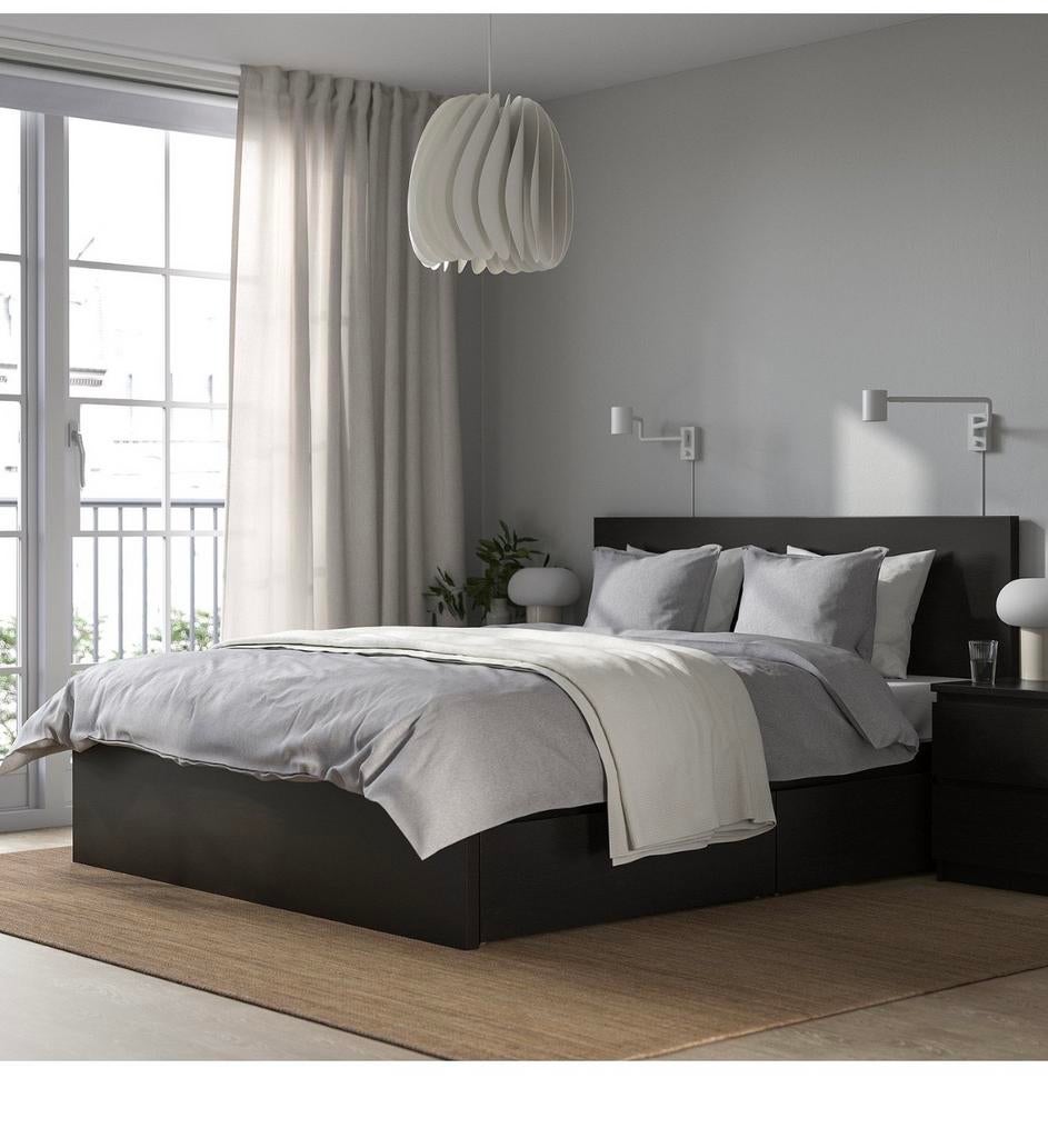 IKEA Malm bed 180x200 met lattenbodems, lades en matrassen, Ophalen, Zwart, Tweepersoons, Zo goed als nieuw