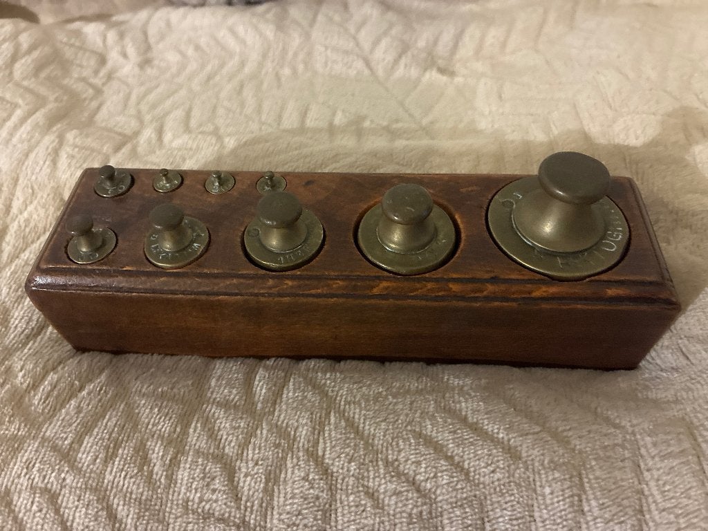 Antieke messing balansgewichtenset, Ophalen of Verzenden