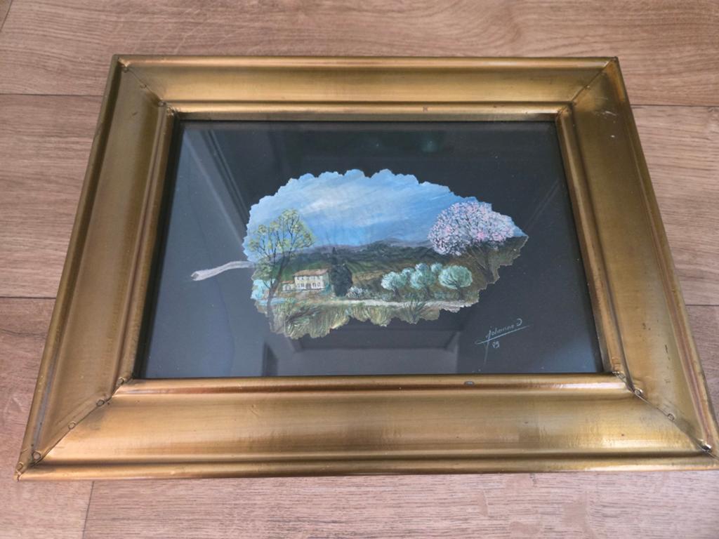 Een schilderij op natuurlijke bladeren...., Ophalen of Verzenden