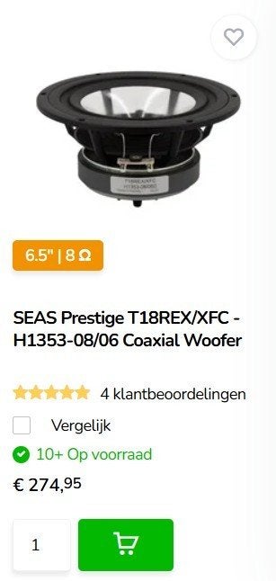 Seas coax-driver T18REX/XFC, Audio, Tv en Foto, Luidsprekers, Ophalen of Verzenden, Nieuw, Minder dan 60 watt, Sony