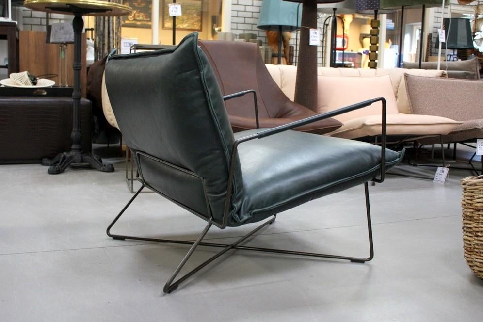 Luxe fauteuil EARL Jess Design metaal & leer Luxor Navy Blue, Ophalen, 75 tot 100 cm, Zo goed als nieuw, 75 tot 100 cm