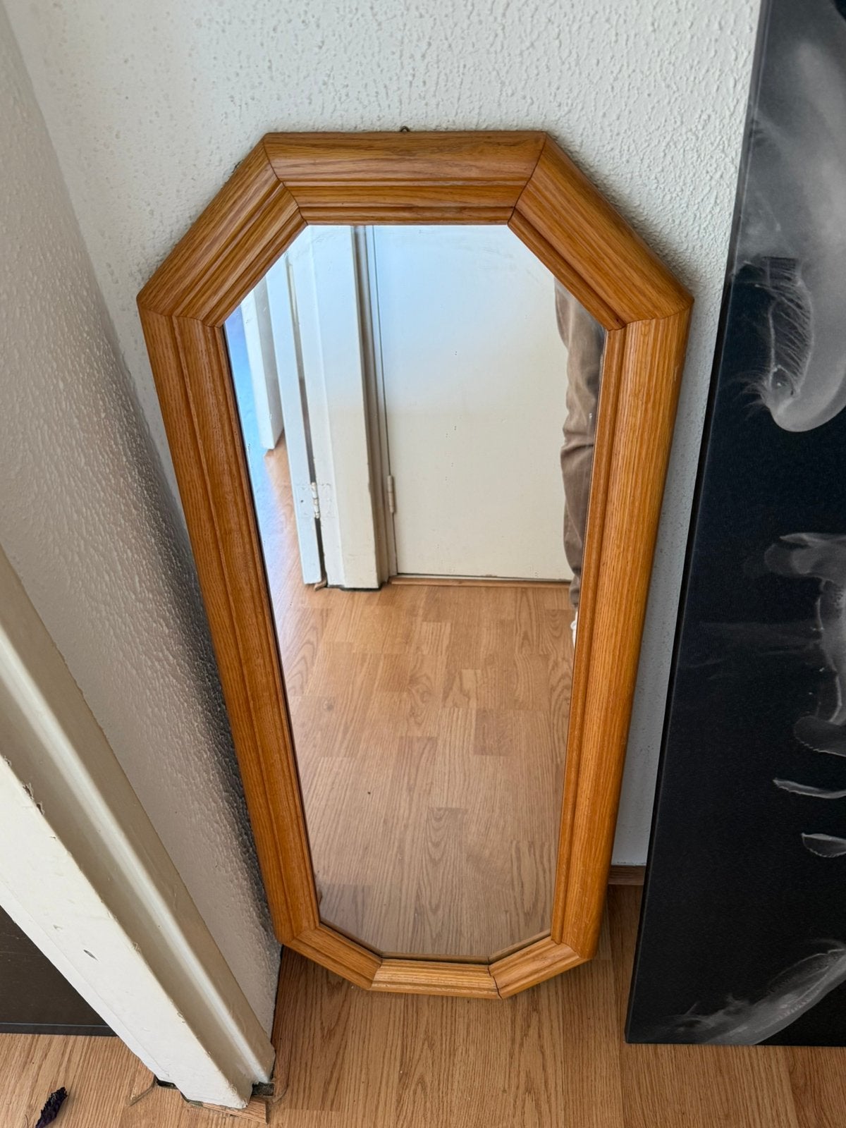 Spiegel met houten omlijsting, Huis en Inrichting, Woonaccessoires | Spiegels, Ophalen, Gebruikt, 100 tot 150 cm, Ovaal