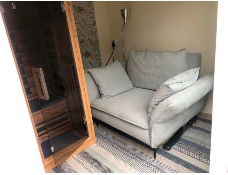 Zacht blauwe Fauteuil/stoel/Loveseat 145x86x80cm, Huis en Inrichting, Ophalen, 75 tot 100 cm, Tweepersoons, Minder dan 150 cm