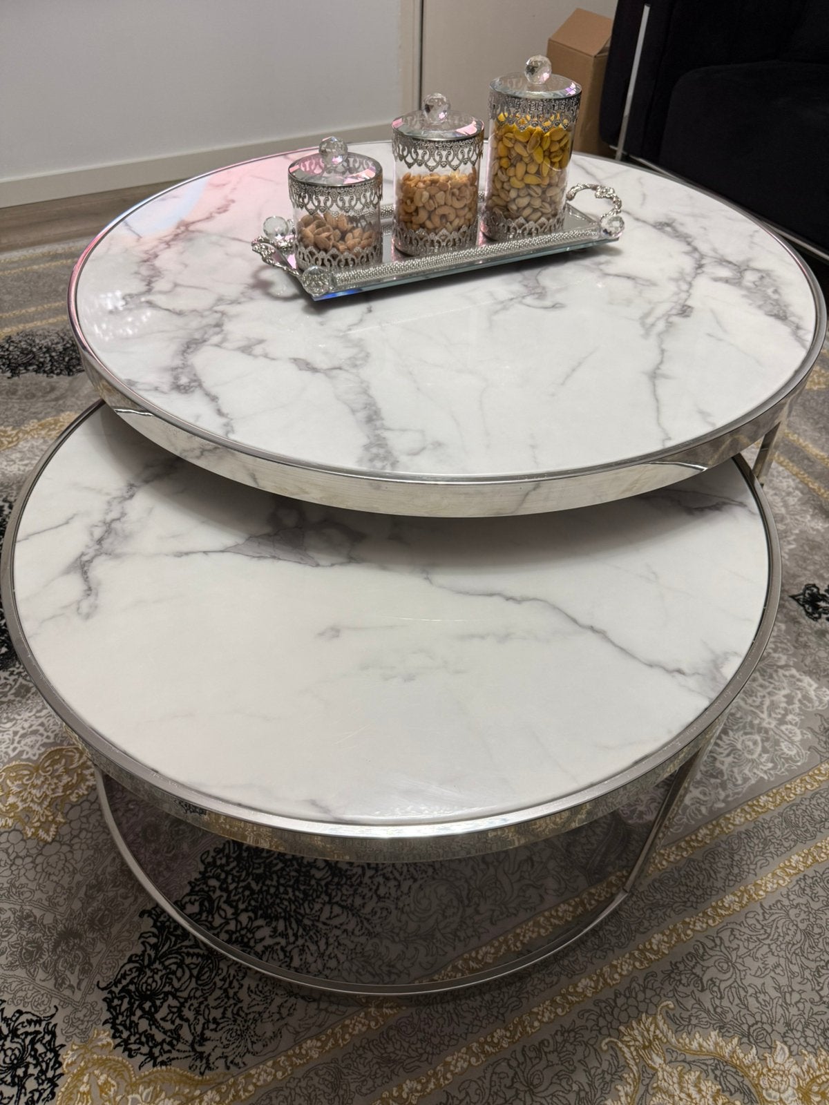 Twee stuk maar maar salontafel, Overige materialen, 100 tot 150 cm, Rond, Zo goed als nieuw