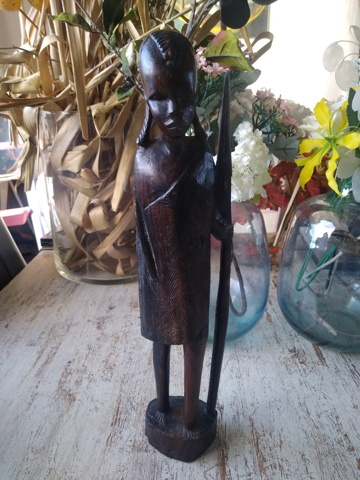 Houtsnijwerk ebbenhout Afrikaanse krijger, Ophalen, Houtsnijwerk, 20 - 50 cm, Hout