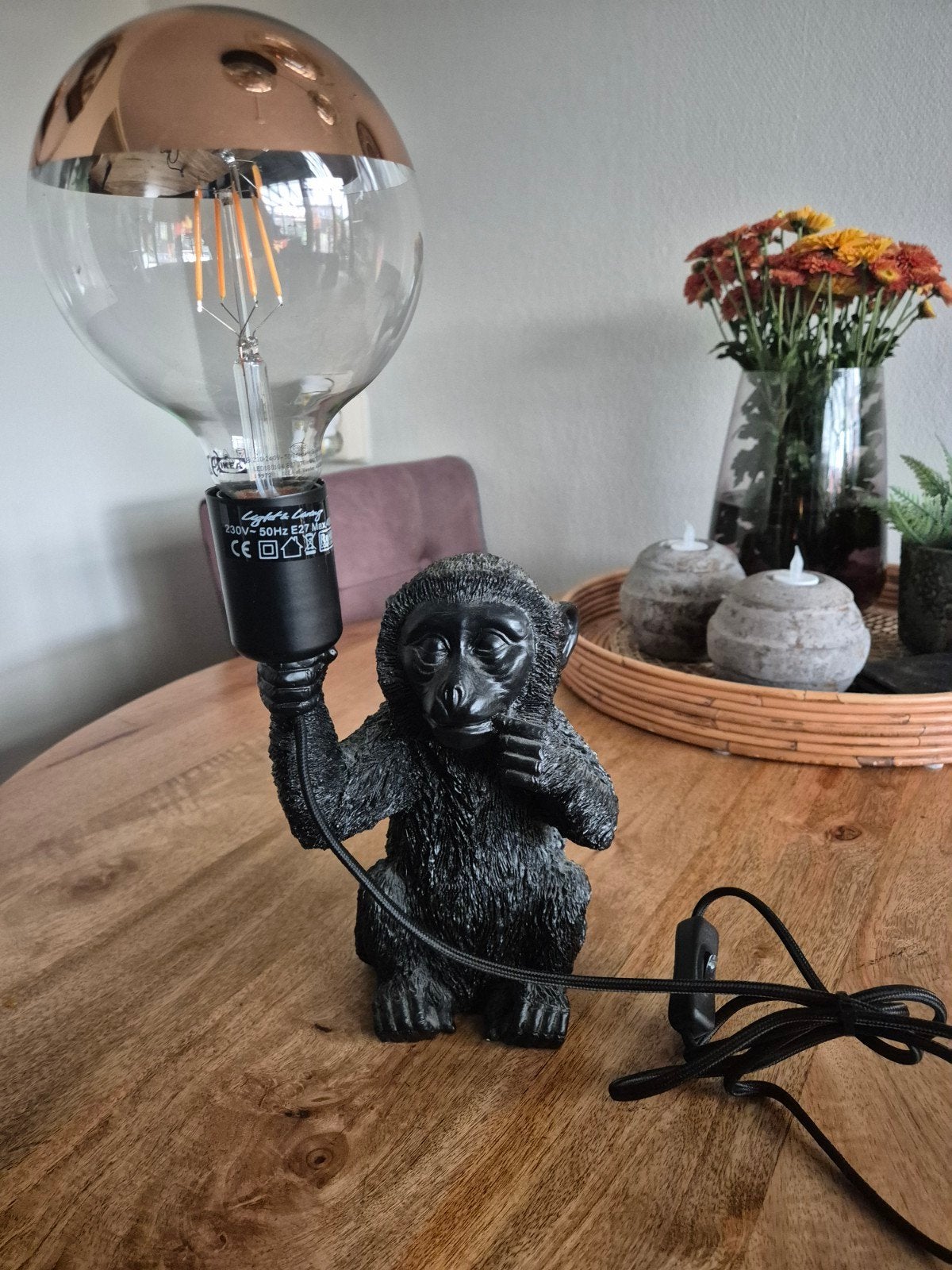 mooie apen lamp!, Huis en Inrichting, Figuurlamp, Ophalen of Verzenden, Zo goed als nieuw, Zwart