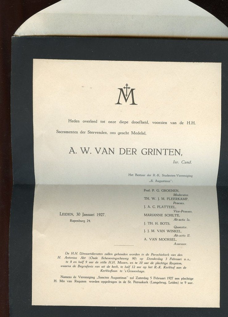 Rouwkaart 1927 van der Grinten, Fleerkamp Platteel Schilte, Ophalen
