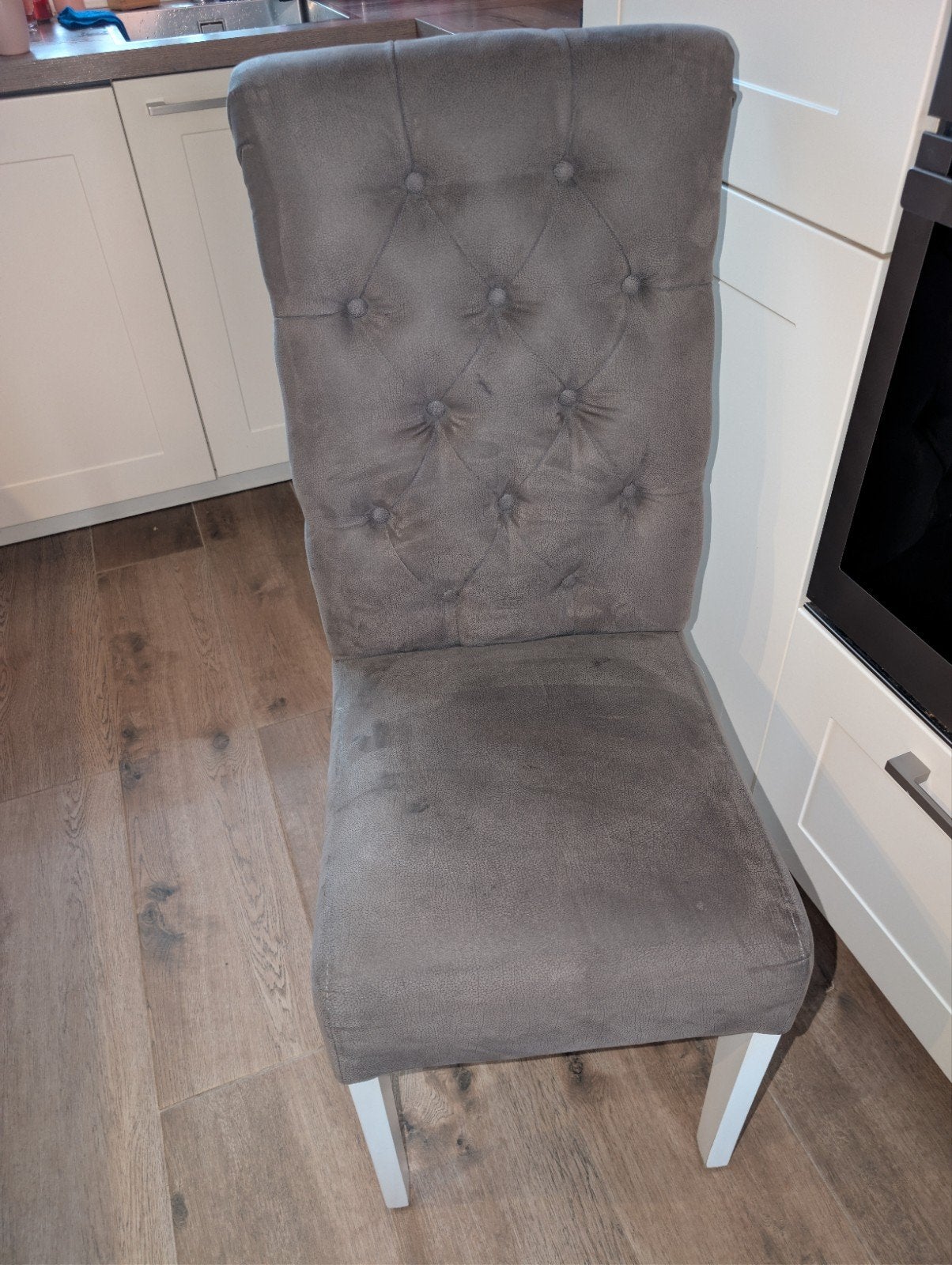6 grijze eetkamerstoelen van stof met ring, Huis en Inrichting, Ophalen, Zo goed als nieuw, Vijf, Zes of meer stoelen, Modern, Chique