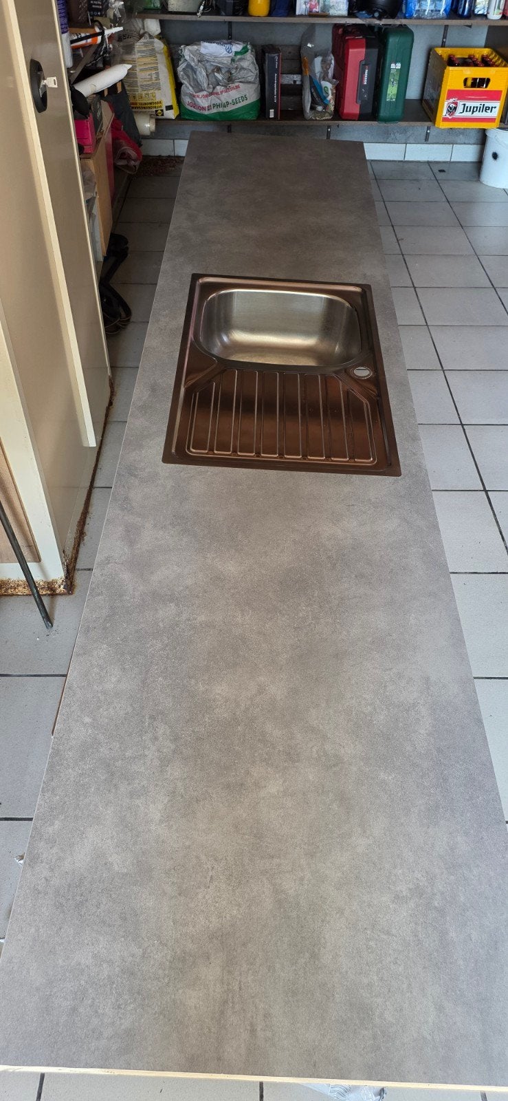 Keukenblad met RVS spoelbak - Betonlook, Ophalen of Verzenden, Nieuw, Grijs